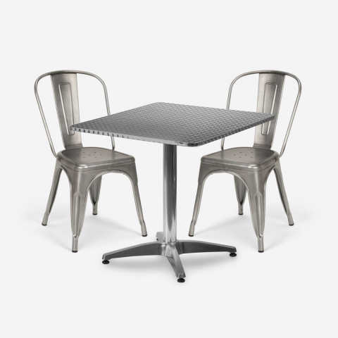 Set tavolo quadrato pieghevole 70x70cm acciaio 2 sedie Tolix vintage Magnum Promozione