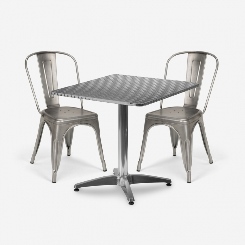 Magnum set tavolo quadrato pieghevole 70x70cm acciaio 2 sedie Tolix vintage
