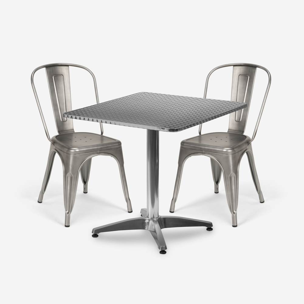 Set tavolo quadrato pieghevole 70x70cm acciaio 2 sedie Tolix vintage Magnum