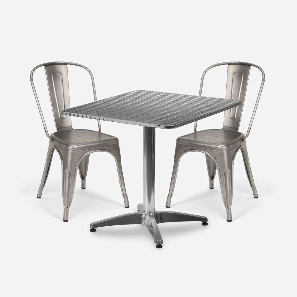 set tavolo quadrato pieghevole 70x70cm acciaio 2 sedie vintage magnum