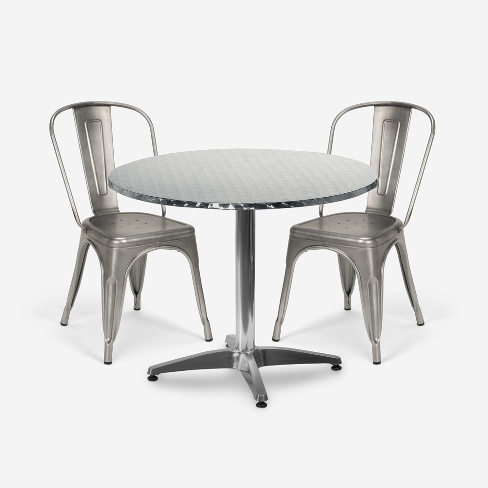 set tavolo rotondo 70cm acciaio 2 sedie vintage Lix design taerium