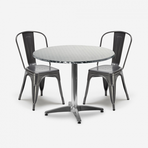 set 2 sedie acciaio design industriale tavolo rotondo 70cm factotum Promozione