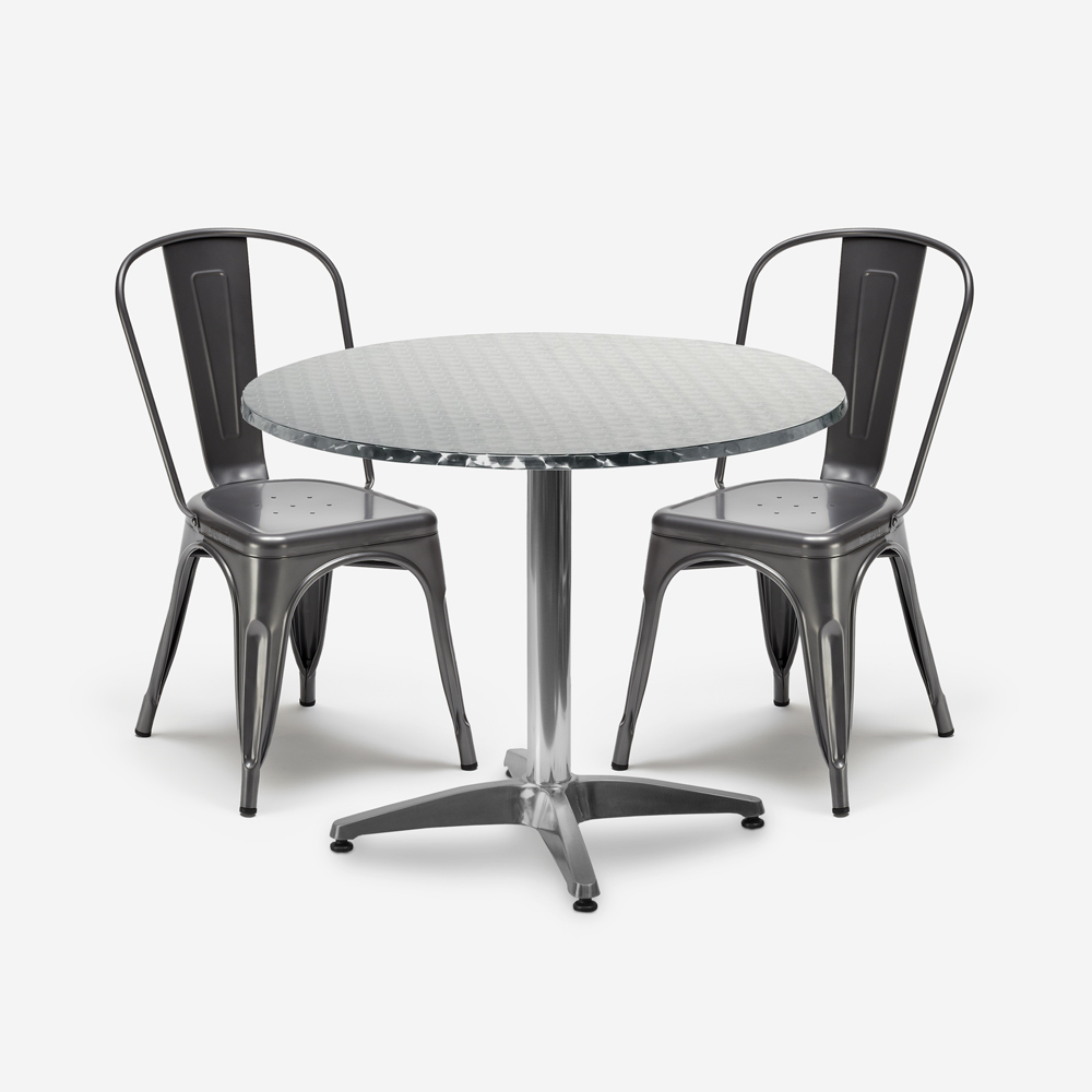 set 2 sedie acciaio design industriale tavolo rotondo 70cm factotum