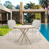 Set tavolo rotondo beige 80cm 2 sedie design moderno esterno Valet Stock