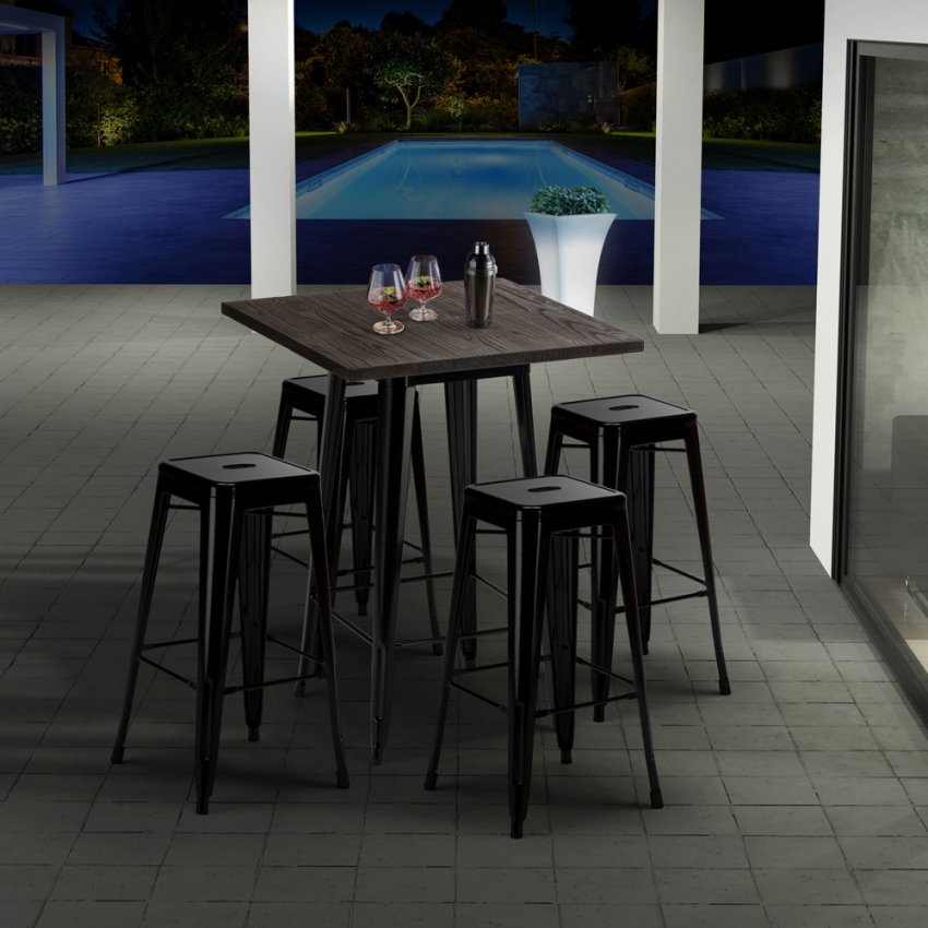 Set tavolo alto e 4 sgabelli in metallo stile industrial little italy
