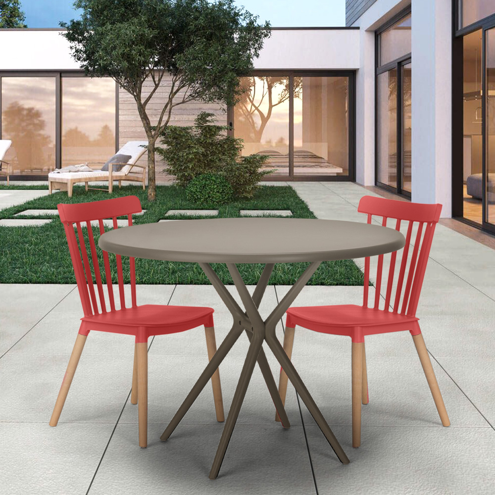 Juego mesa diseño redondo beige 80 cm 2 sillas Eskil | eBay