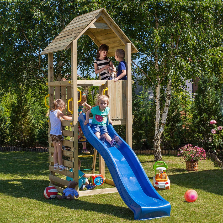 Parco giochi da giardino in legno bambini torretta con scivolo Carol-1