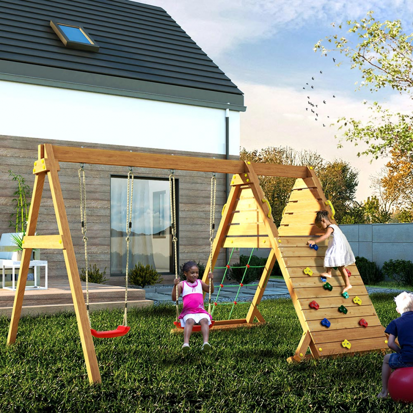 Spider King altalena doppia arrampicata parco giochi da giardino bambini in  legno