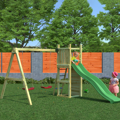 Parco giochi da giardino bambini scivolo doppia altalena arrampicata Funny-3 DS