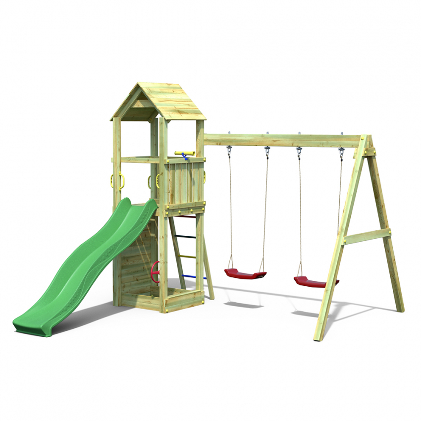 Flappi parco giochi da giardino in legno bambini torretta scivolo altalena  doppia