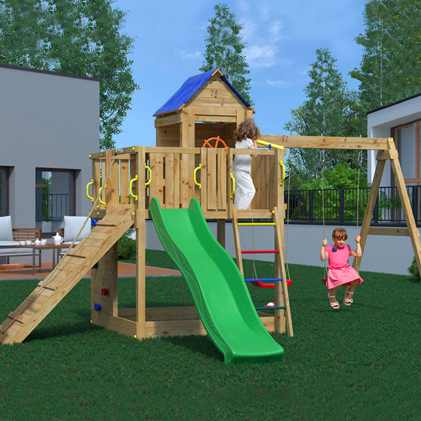 Treehouse scivolo casetta arrampicata altalena doppia parco giochi da  giardino