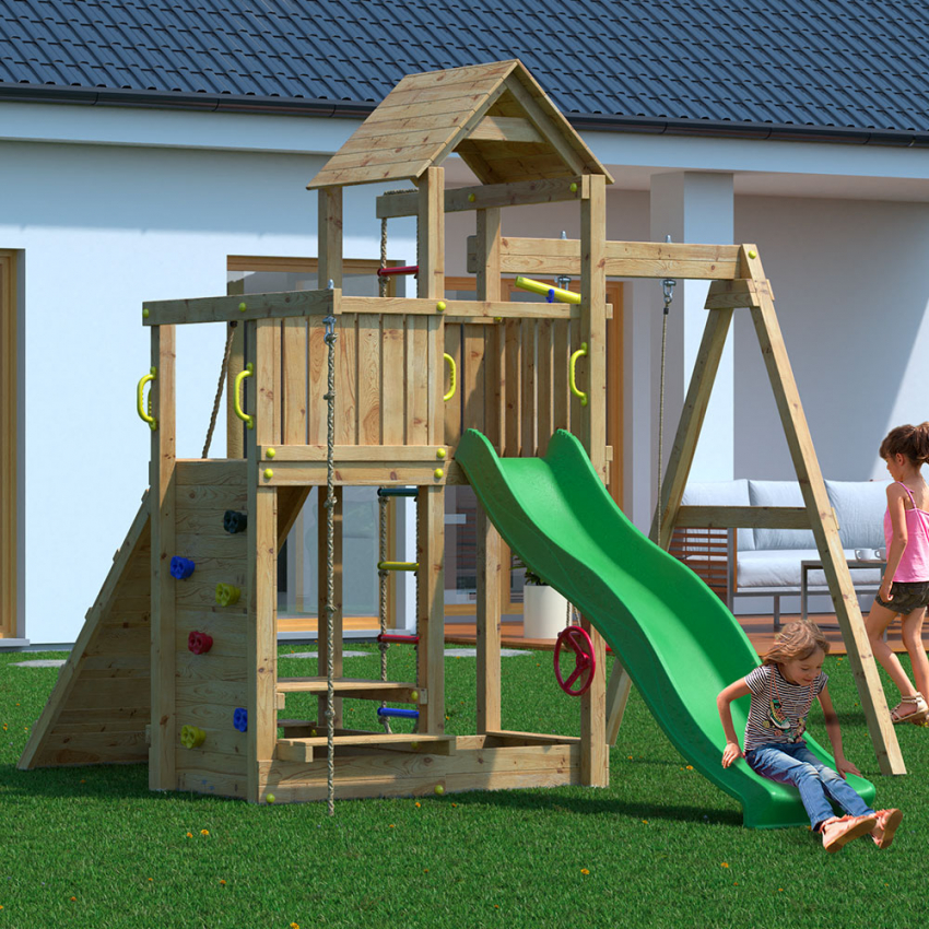 Parco giochi da giardino in legno bambini scivolo altalena arrampicata Activer Promozione