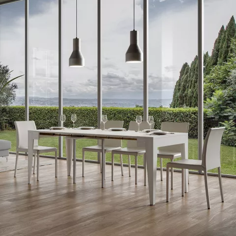 Consolle allungabile 90x42-302cm tavolo sala da pranzo legno bianco Isotta Promozione