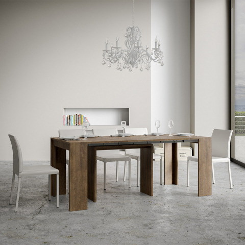 Consolle tavolo allungabile legno noce 90x42-302cm sala da pranzo Mia Noix