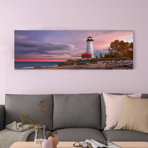 Stampa mare tramonto tela plastificata colori brillanti 120x40cm Lighthouse