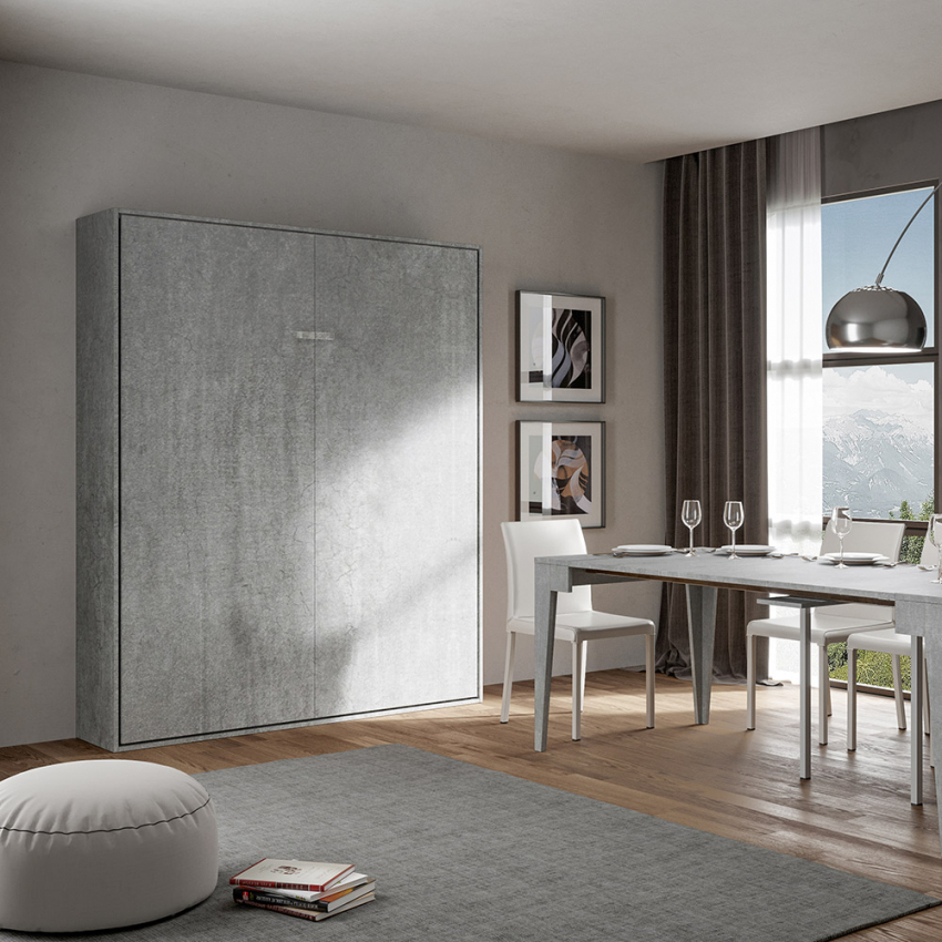 Kentaro Concrete letto matrimoniale 160x190cm a scomparsa armadio grigio a  parete