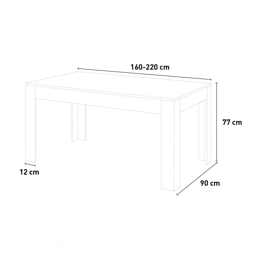 Bibi Long Oak tavolo da pranzo 90x160-220cm moderno allungabile legno