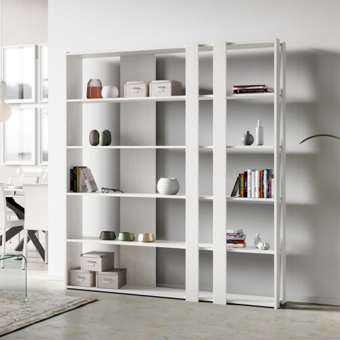 Libreria a parete design moderno bianco 5 ripiani casa ufficio Kato C Promozione