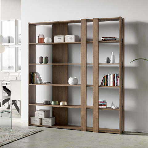 Libreria a parete design legno moderno 6 ripiani casa ufficio Kato C Wood