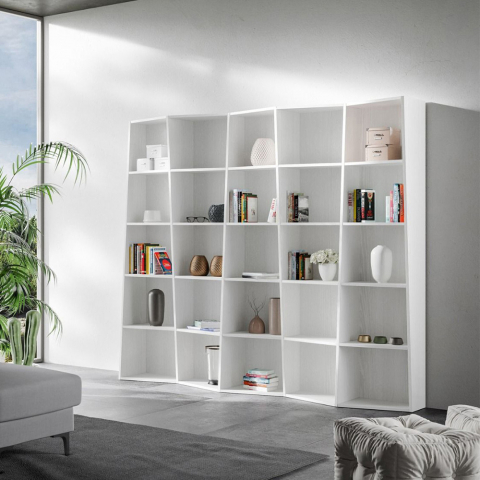 Libreria a parete bianco design moderno soggiorno ufficio Trek 5 Promozione