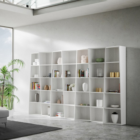 Libreria moderna a parete design bianco soggiorno ufficio Trek 7 Promozione