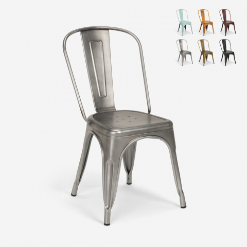 20 sedie design industriale metallo vintage shabby chic stile Lix steel old Promozione