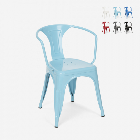 stock 20 sedie Lix industrial con braccioli acciaio per cucina e bar steel arm Promozione