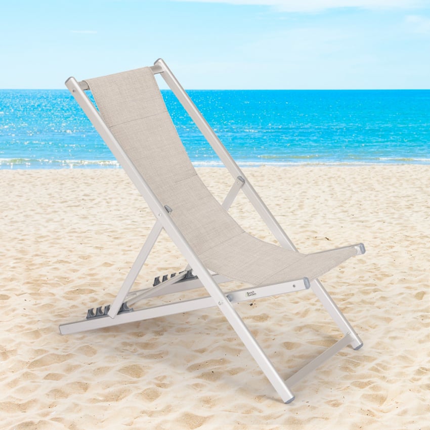  Riccione Gold: Sedia Sdraio Mare Spiaggia In Alluminio Pieghevole Regolabile 
