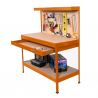 Banco da lavoro tavolo con pannello e cassetto per officina Max 120x60x150cm 