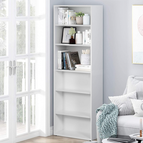 Libreria alta 6 ripiani legno bianco laccato per ufficio e soggiorno Parallelepiped Promozione