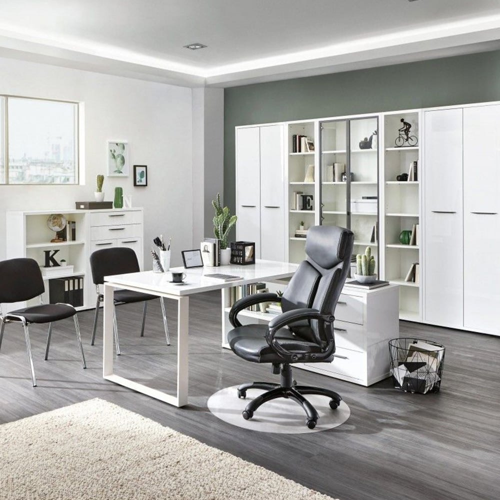 Scrivania con penisola angolare 170x140cm cassetti bianca lucida Glassy