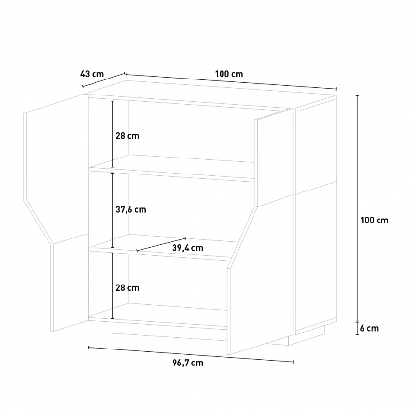 Klain Wood credenza cucina 100x43cm mobile soggiorno 2 ante bianca legno