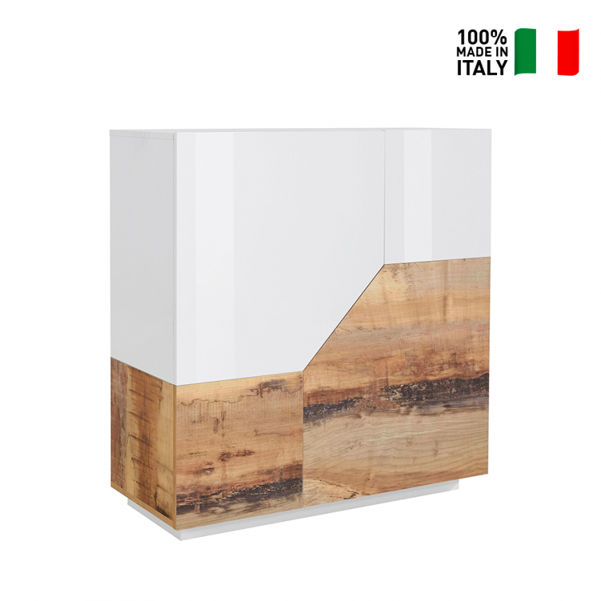 Klain Wood credenza cucina 100x43cm mobile soggiorno 2 ante bianca legno