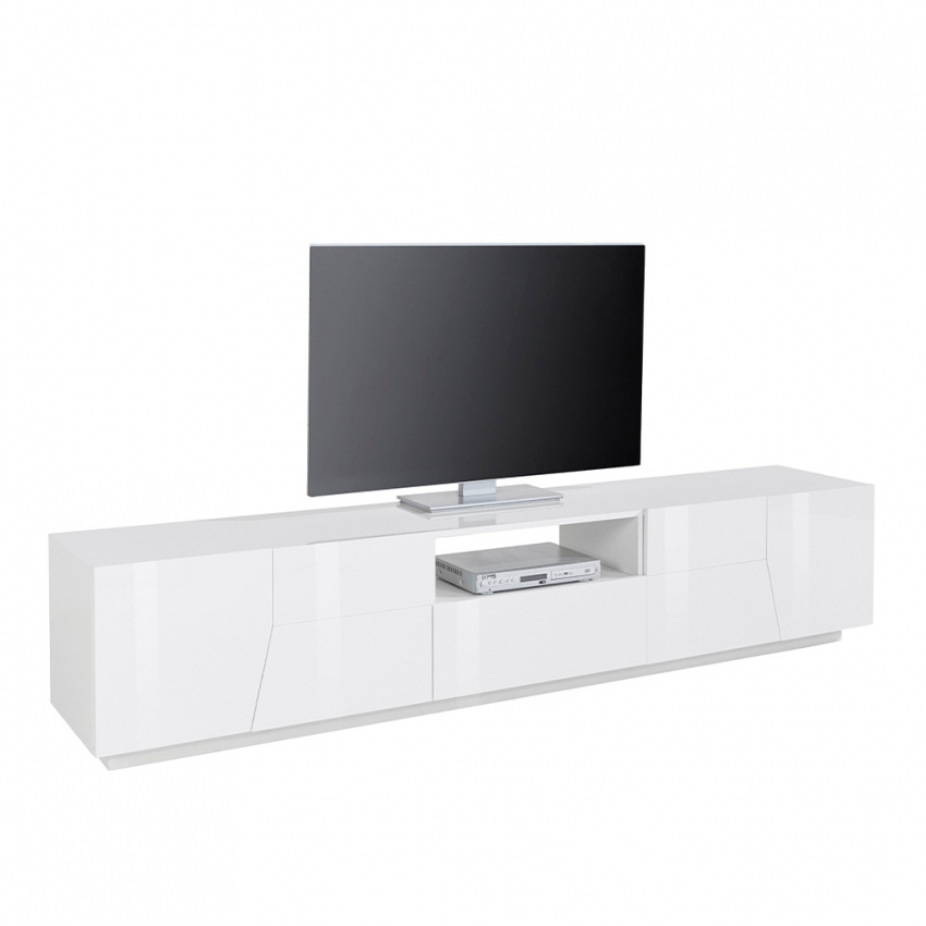 Fergus mobile porta TV parete soggiorno moderno 220x43cm bianco lucido