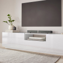 Mobile porta TV parete soggiorno moderno 220x43cm bianco lucido Fergus Stock