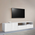 Mobile porta TV bianco lucido parete soggiorno moderno 200x43cm Hatt Misure