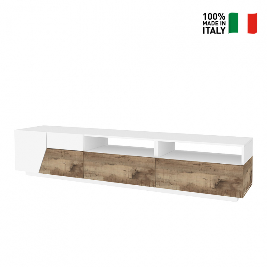 Hatt Wood mobile porta TV 200x43cm parete soggiorno bianco legno moderno