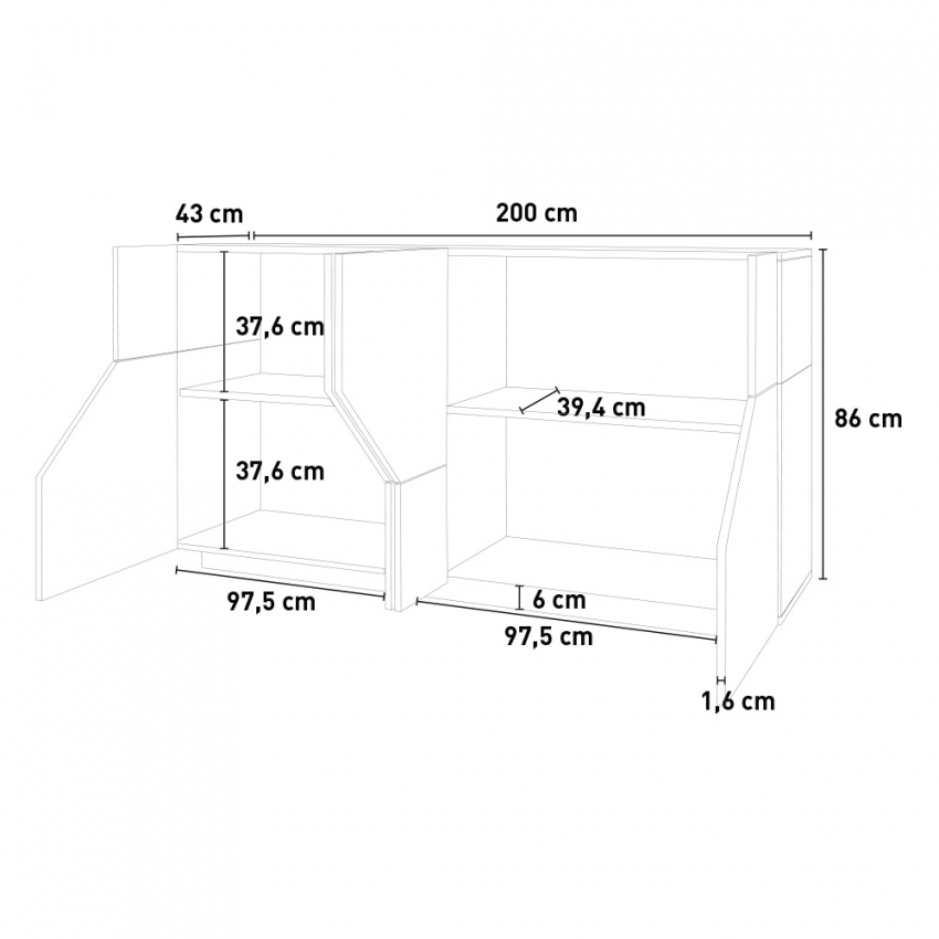 Hariett Report credenza moderna 200x43cm mobile soggiorno 4 vani cucina