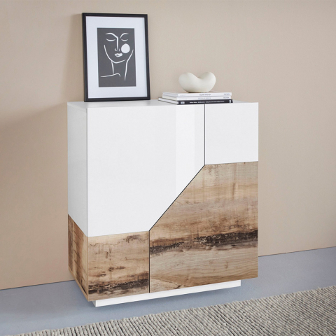 Credenza madia 80x43cm 2 vani soggiorno cucina camera moderna Adara Wood Promozione