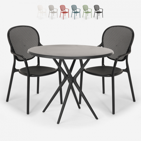 Set 2 sedie tavolo rotondo nero 80cm interno esterno Valet Dark