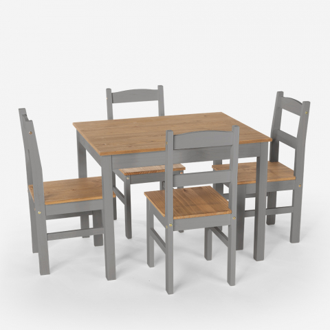 Set tavolo rettangolare 100x80 4 sedie legno Rusticus grigio II scelta
