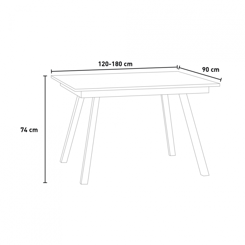 Mirhi Oak Tavolo da pranzo cucina allungabile 90x120-180cm legno