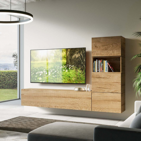 Parete attrezzata porta TV soggiorno 3 pensili legno design moderno A09 Promozione