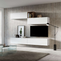 Parete attrezzata moderna porta TV soggiorno sospesa legno bianco A01