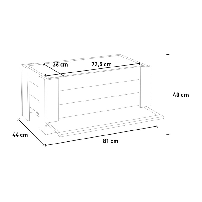Ecoflora fioriera giardino terrazzo in legno con grigliato 70x35x140cm