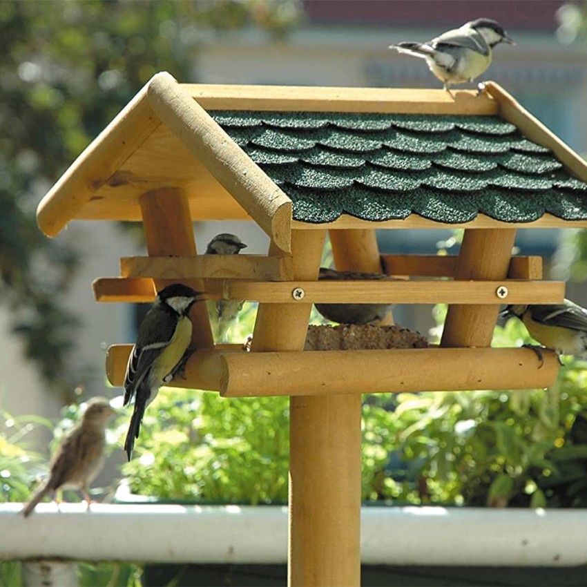 Happiness mangiatoia per uccelli selvatici in legno con piedistallo