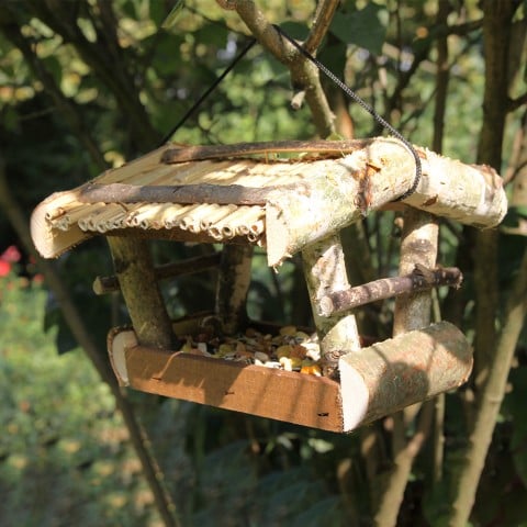 Mangiatoia per uccelli selvatici in legno per esterno Natural
