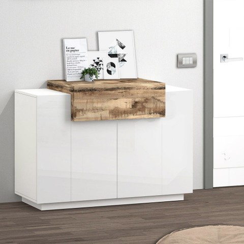 Credenza cucina moderna mobile soggiorno bianca legno Coro Bata Acero Promozione