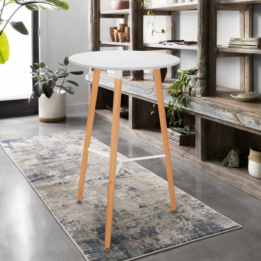 Tavolino Alto Per Sgabelli Design Wooden Scandinavo 60x60 Rotondo In Legno Shrub