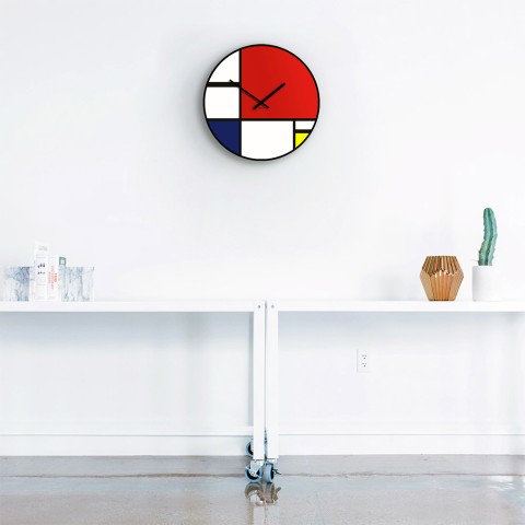 Orologio da parete design moderno arte contemporaneo rotondo Mondrian Promozione